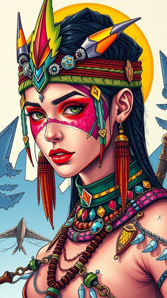 Dystopian Sci-Fi Warrior with Leather Jewelry in Marker Styl...