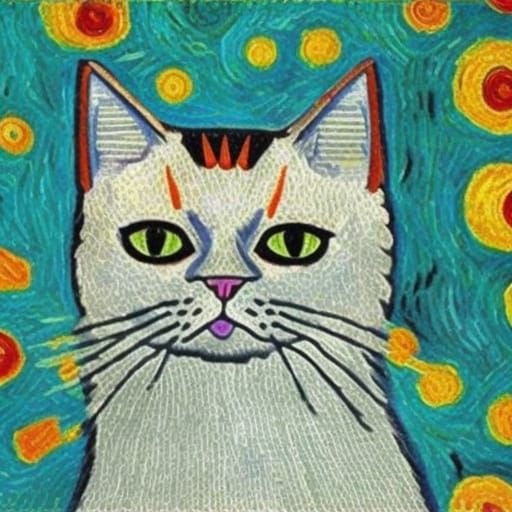 Crowned Cat in Post-Impressionist Style