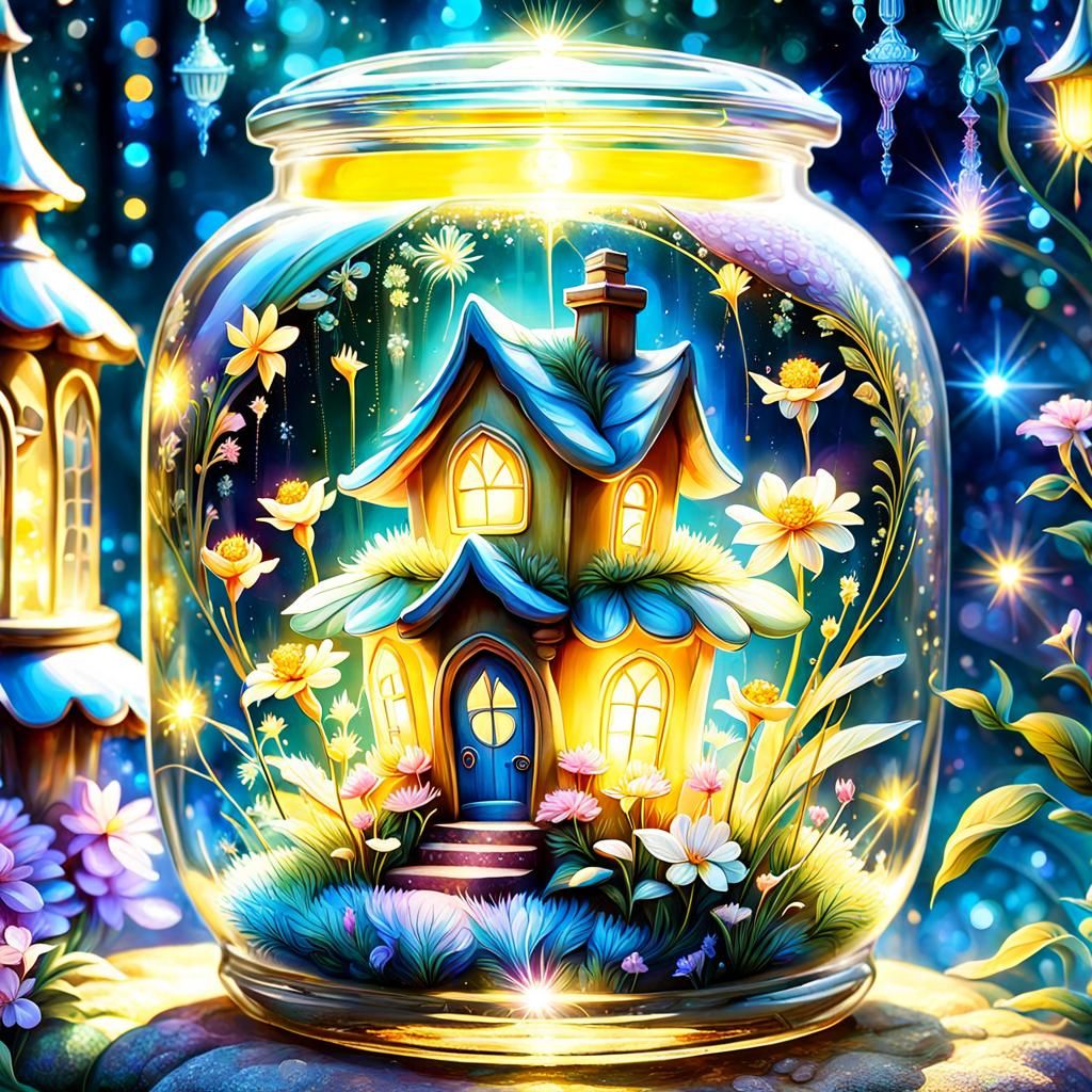Sparkly Fairy Flower House in Glass Jar