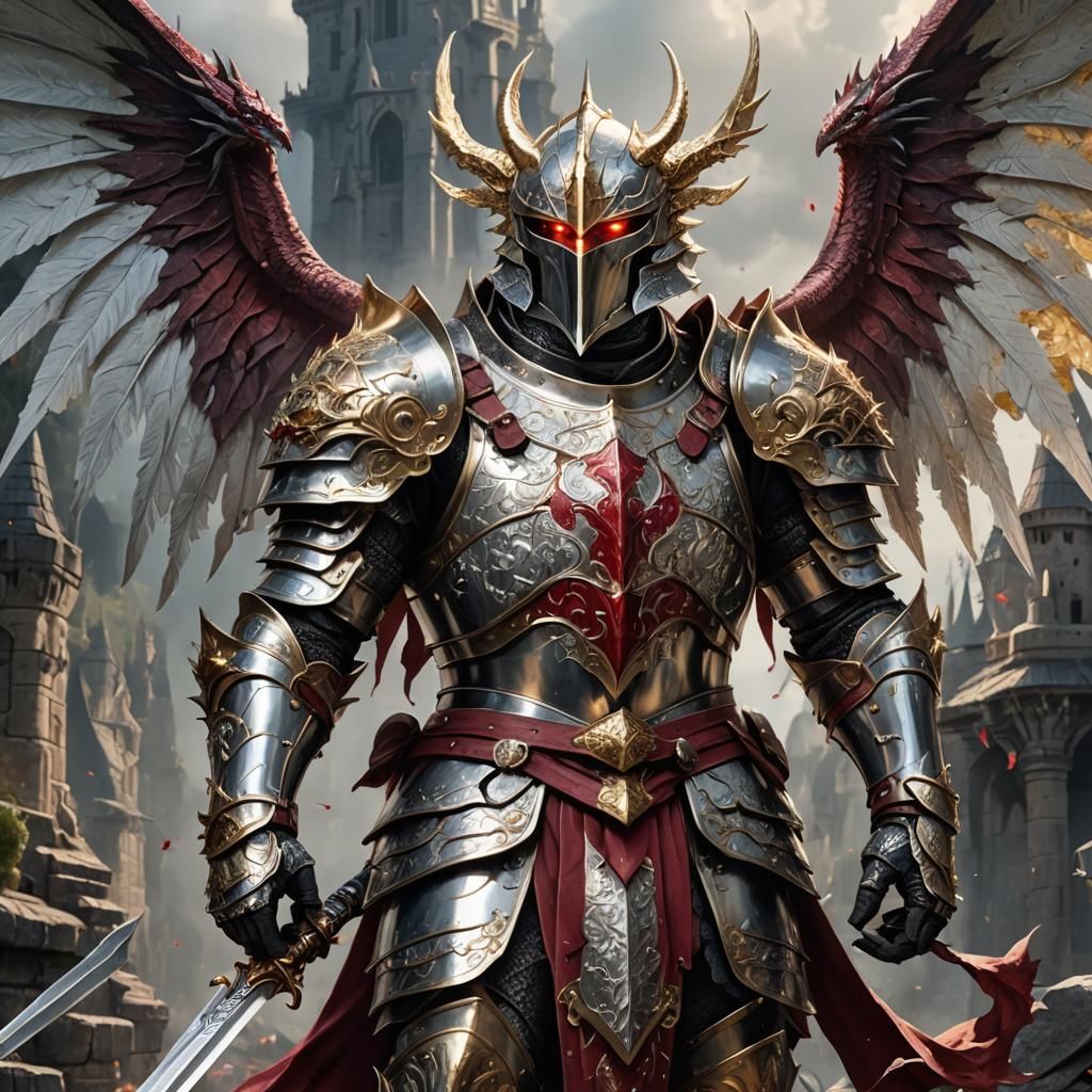 Winged Knight in Silver and Gold Armor
