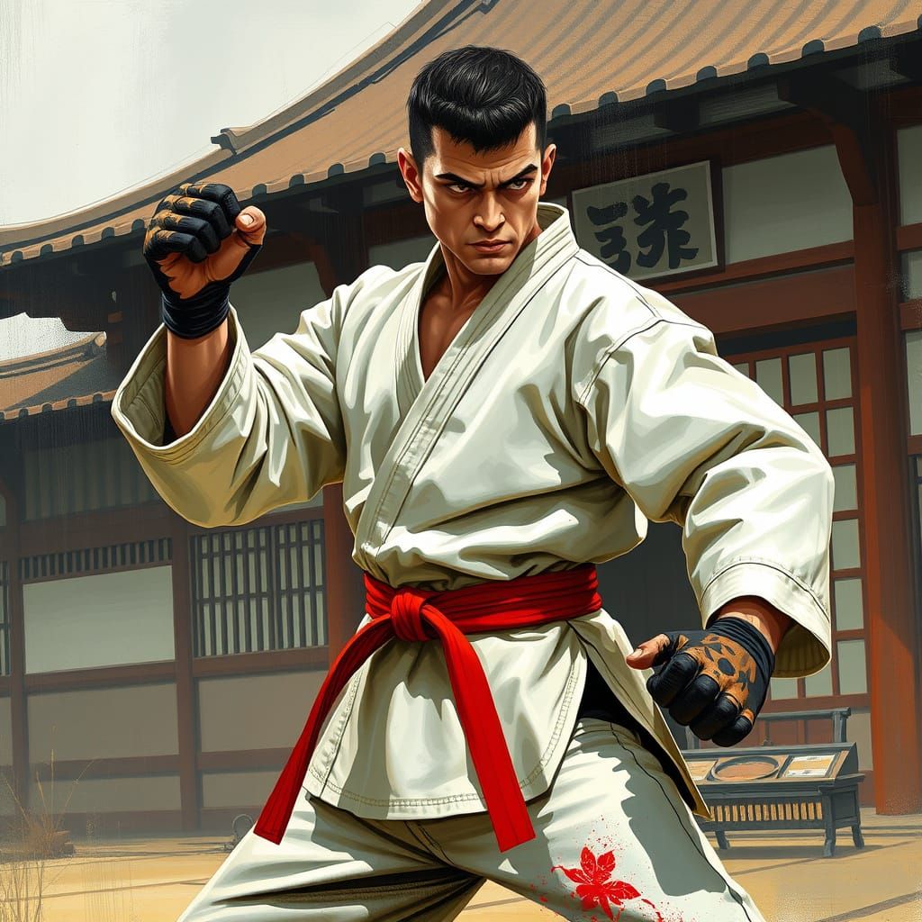 Karate Master in Dojo: Comic Book Style