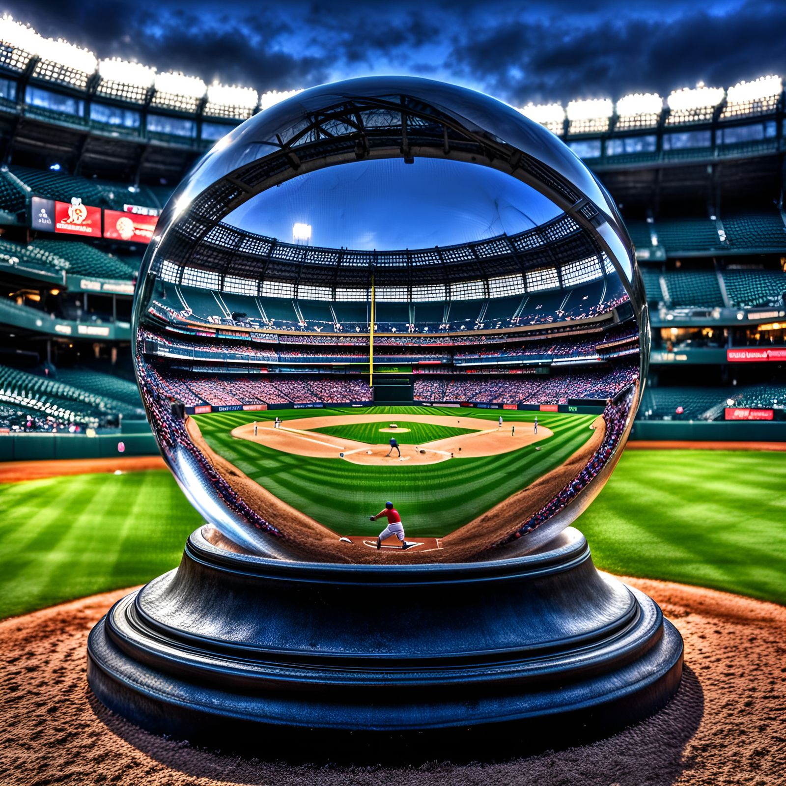 Baseball Game Encased in Crystal Ball