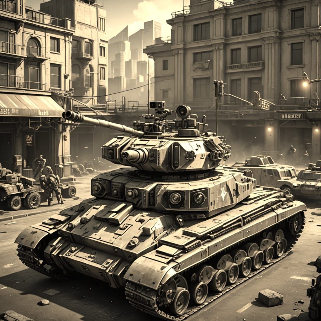 Futuristic US Army Tank Display: Sci-Fi Mech