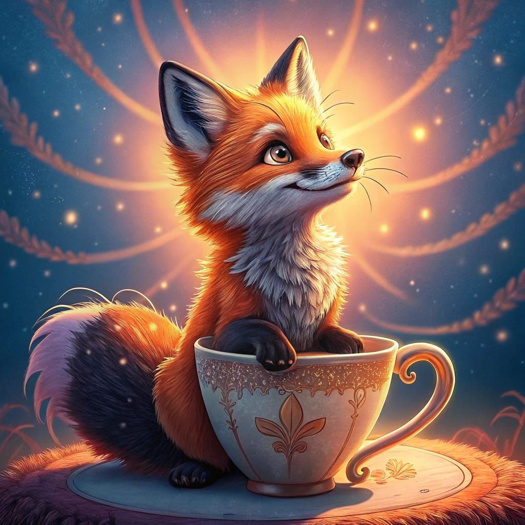 Fox in Cup: Vibrant 3D Digital Art