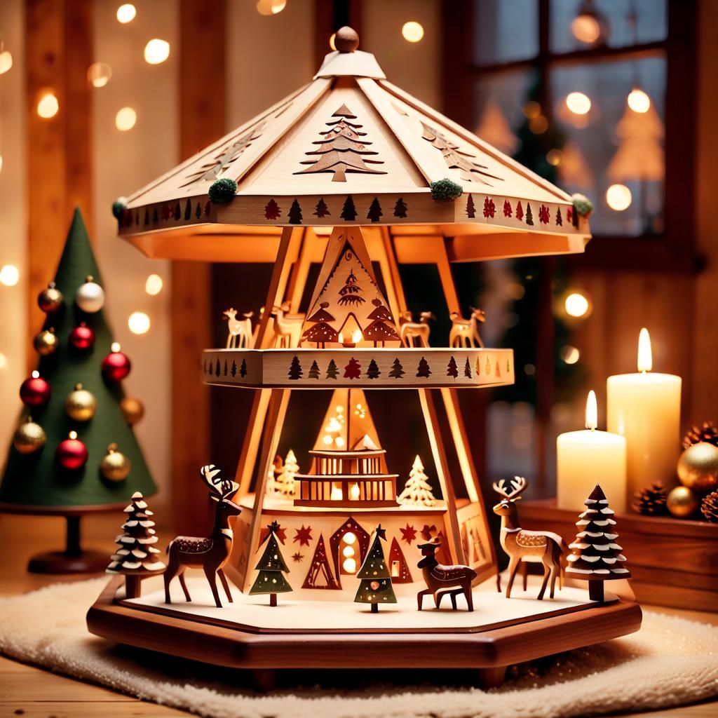 Festive Folk Art Christmas Pyramid Scene