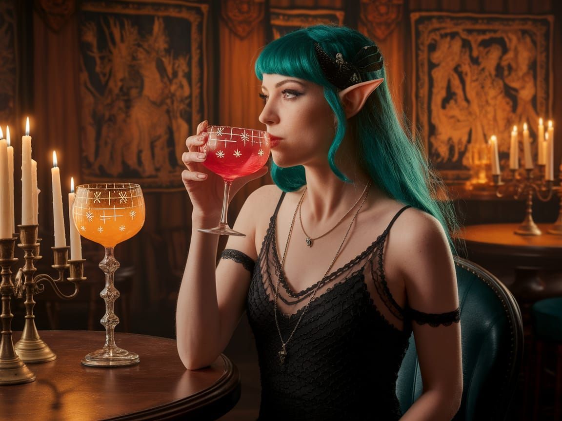 Elf Flapper in a Vintage Fantasy Tavern
