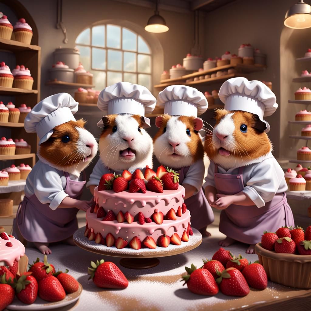 Guinea Pig Bakers Make Strawberry Cake