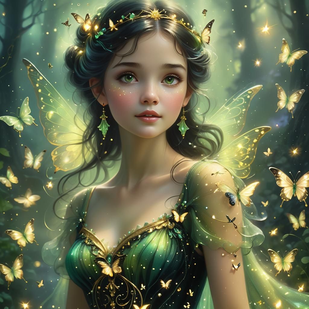 Ethereal Fairy with Fireflies in Fantasy Art Style
