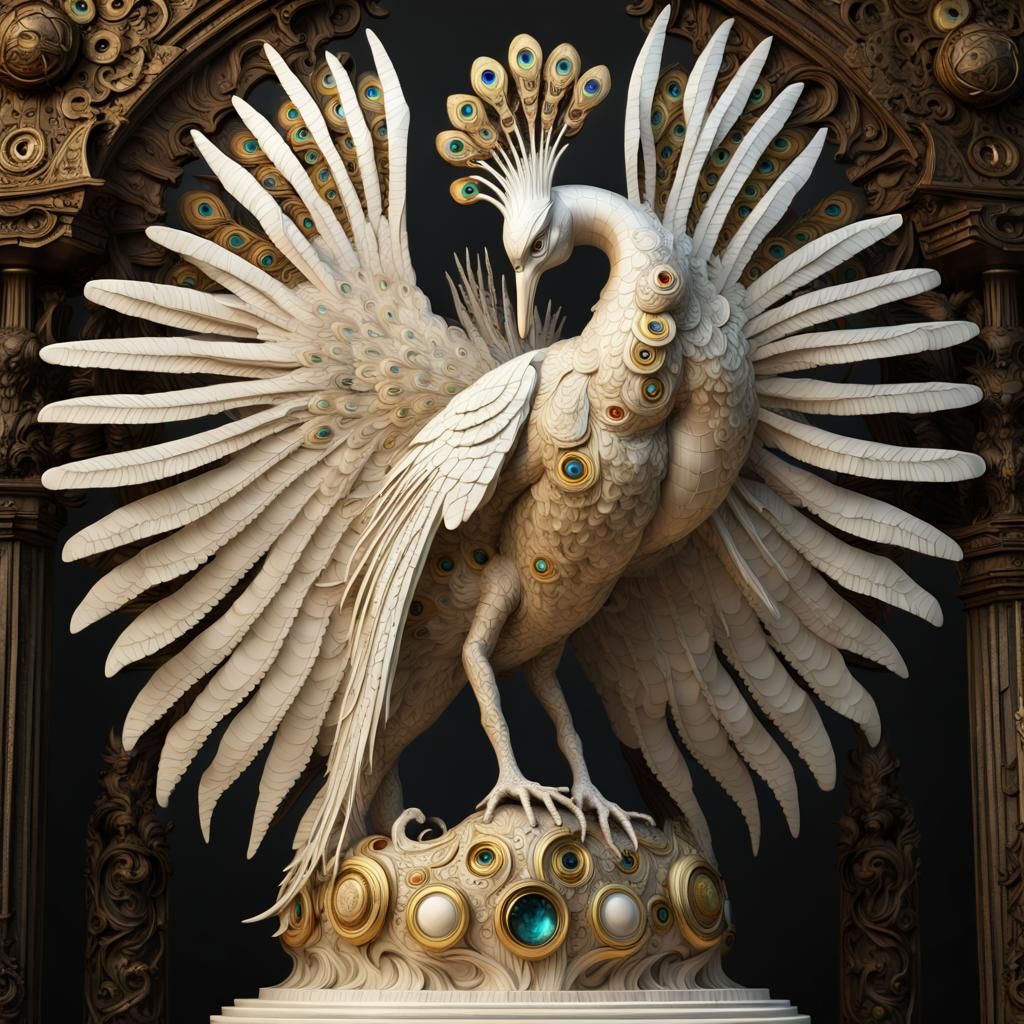 Albino Pirate Phoenix Statue Rising from the Sea