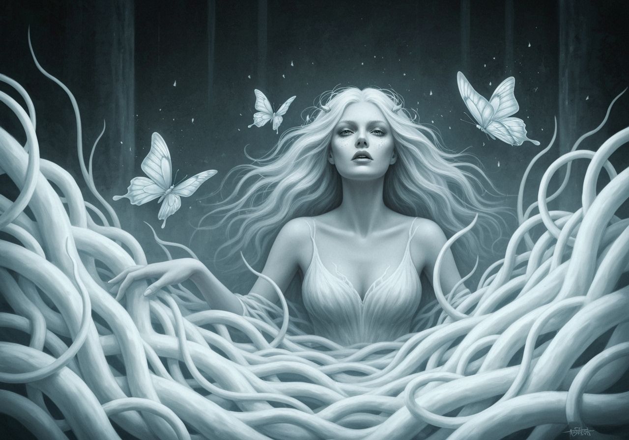 Mystical Witch Emerges From White Tendrils With Silver Butte...