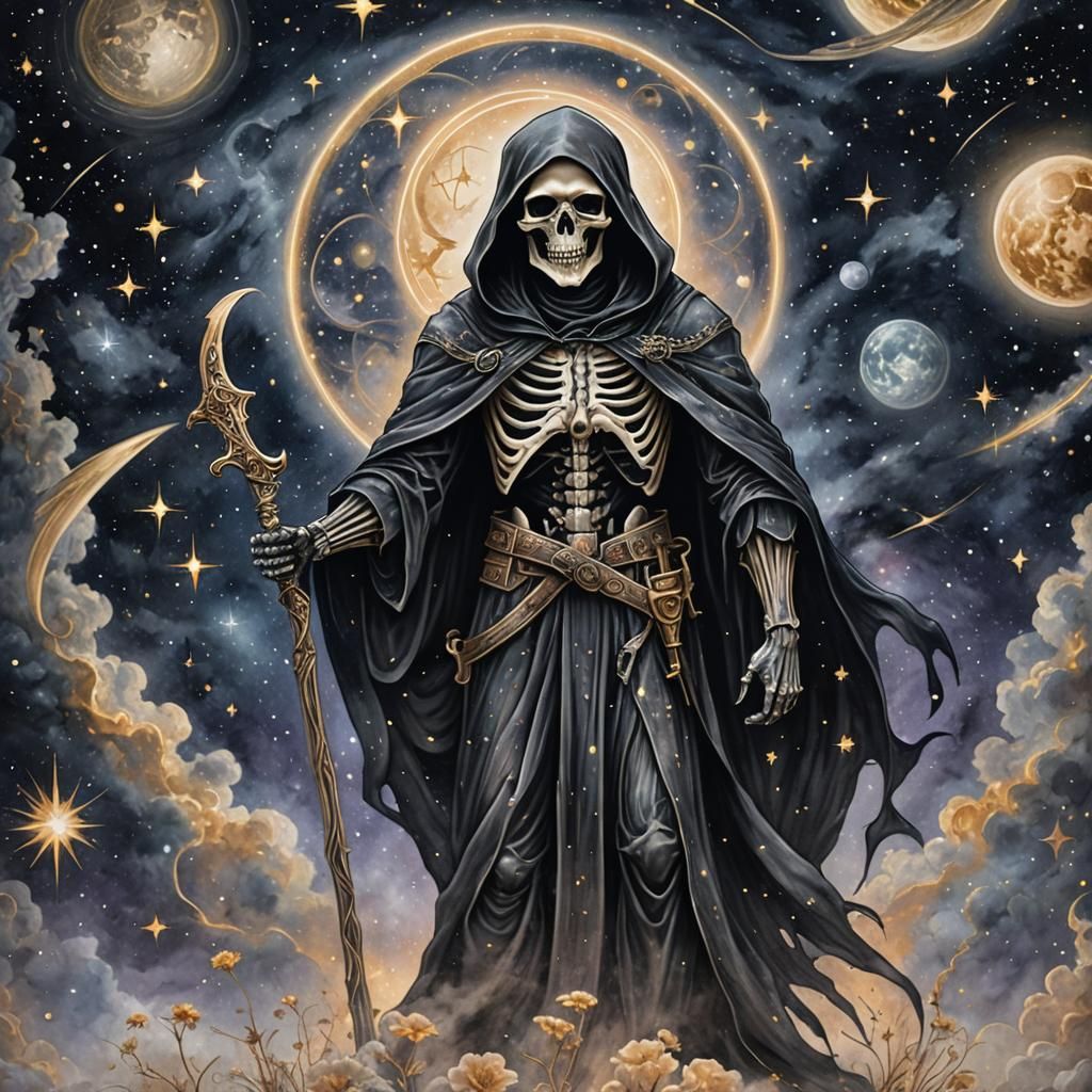 Grim Reaper Tattoo Art in Celestial Style