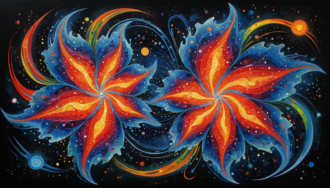 Abstract Fluorescent Stars in Naive Art Style