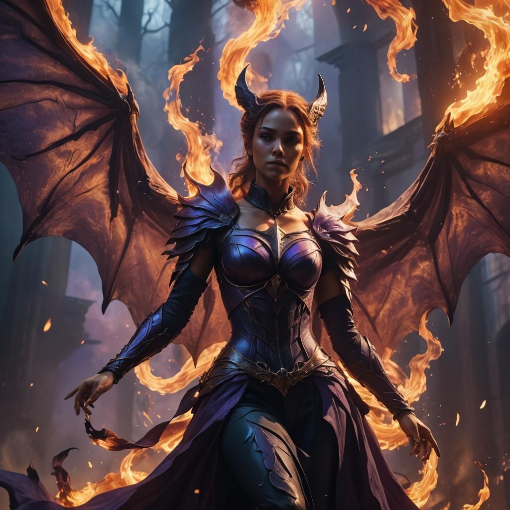 Liora with Bat Wings in a Vortex of Flames