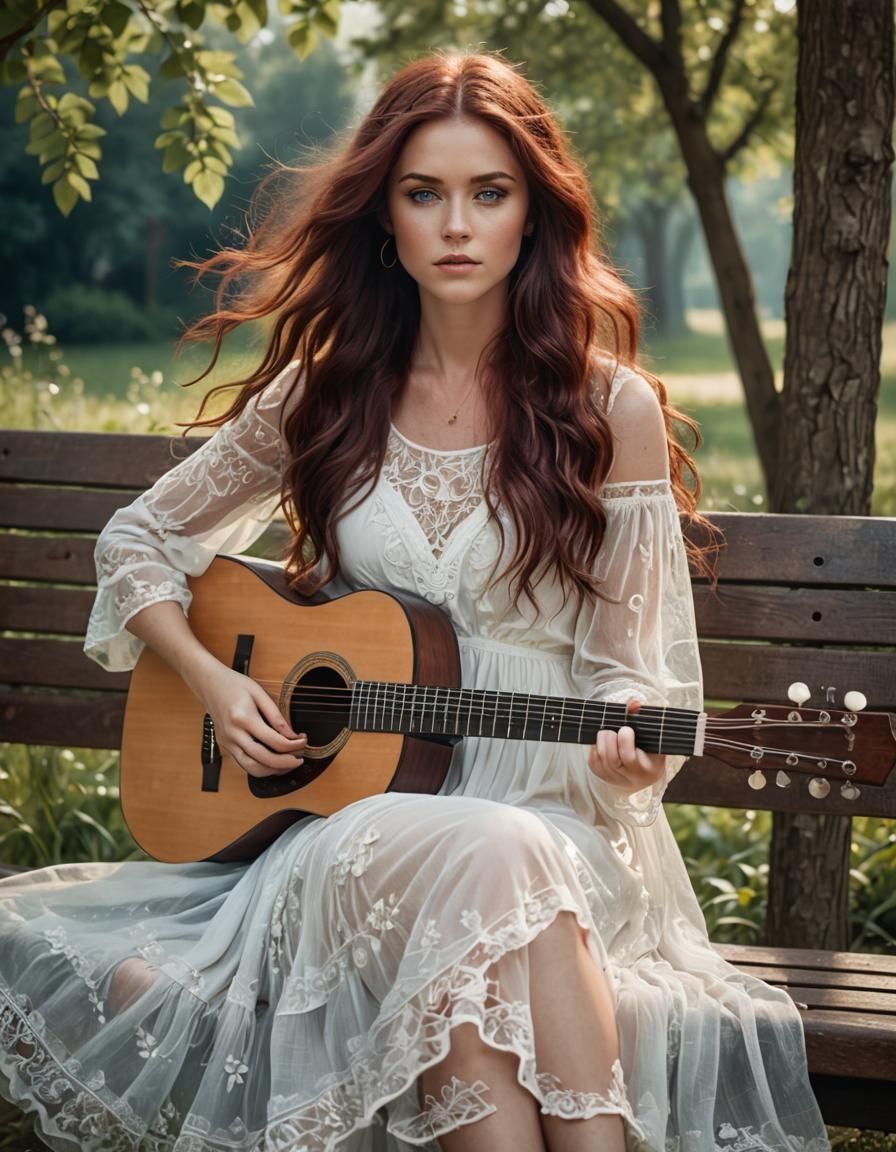 Woman with Guitar in Fantasy Setting