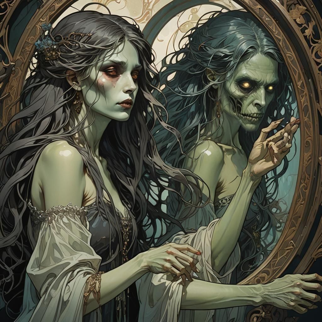 Undead Seductress in Dark Fantasy Art Nouveau