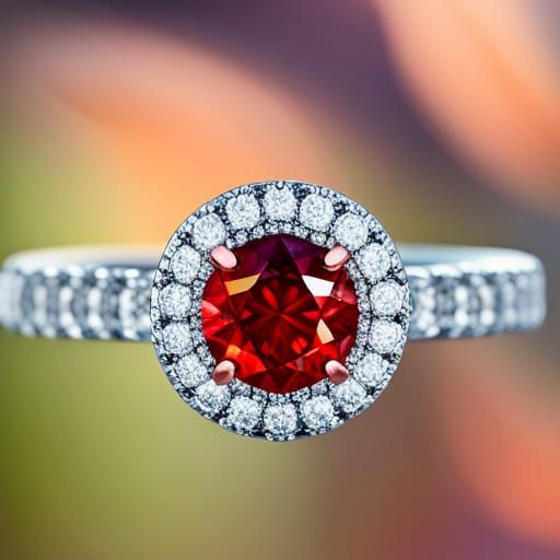 a macro shot of a red diamond ring.