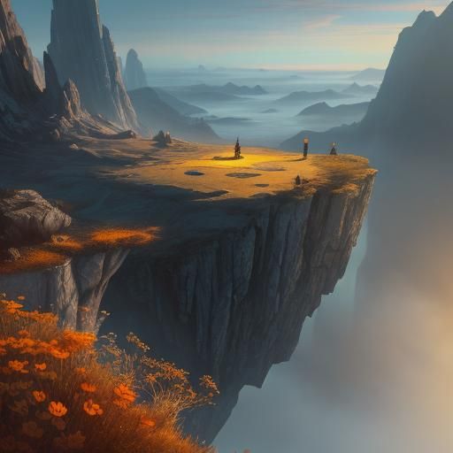 Assassin on Cliff in Golden Light: Fantasy Art