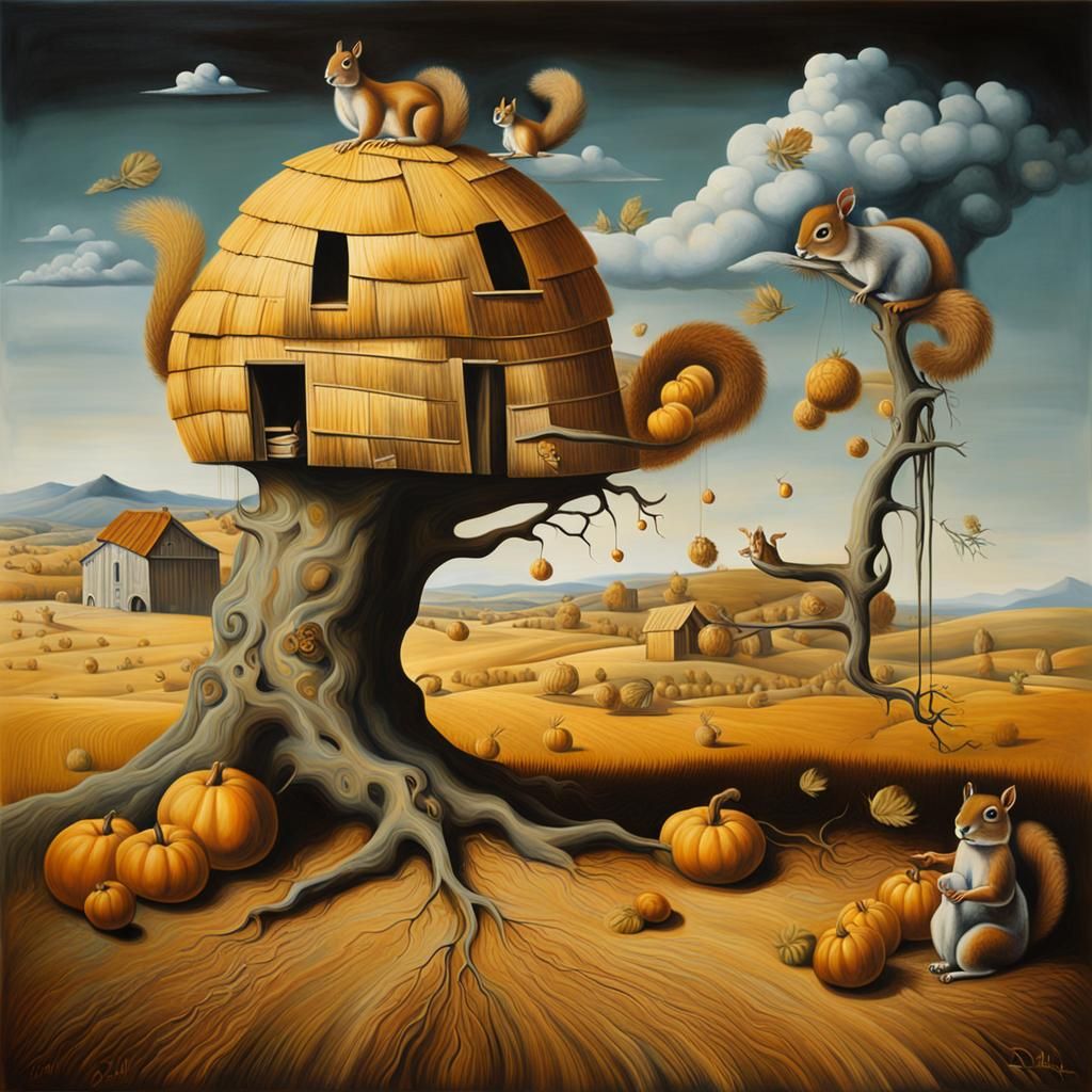 Surreal Harvest: Squirrel's Granary in Dali Style