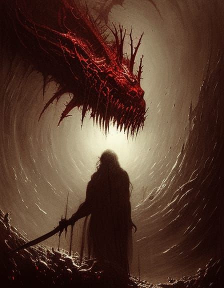 Horror Blood Beast in Engraving Style