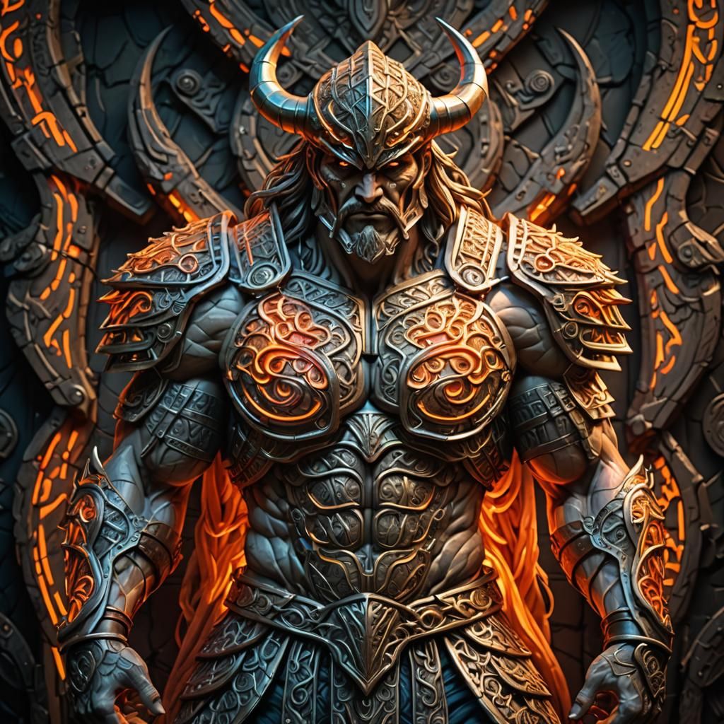 Muscular Armored Slavic God in Organic 3D