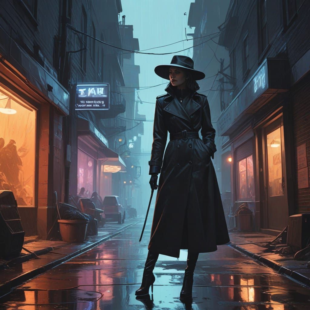 Mysterious Woman in a Gritty Film Noir Alleyway