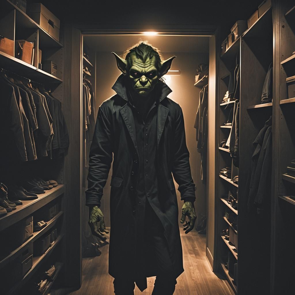 Goblin in Closet: Dark Fantasy Illustration