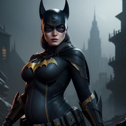 Batgirl Pregnant and Resting: Detailed Matte Painting