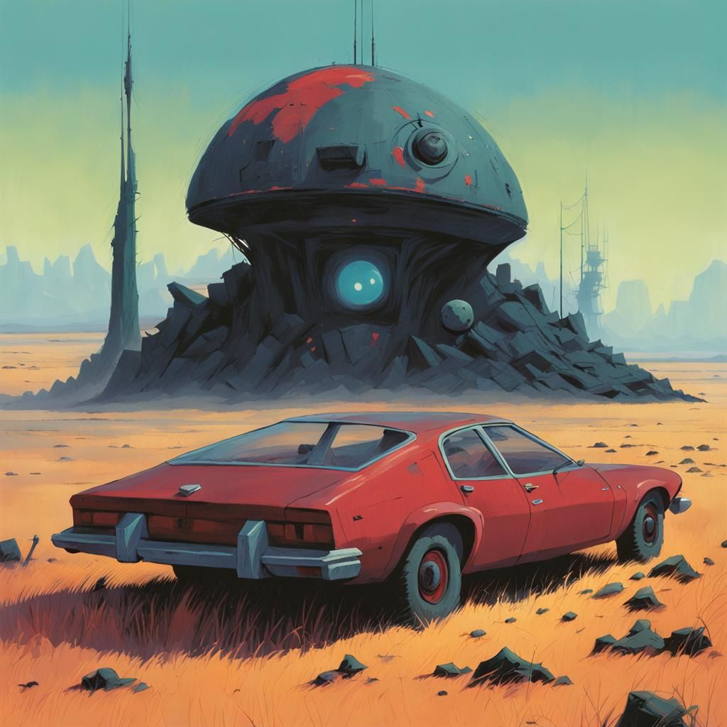 Grimdark Landscape in Retro-Futuristic Style