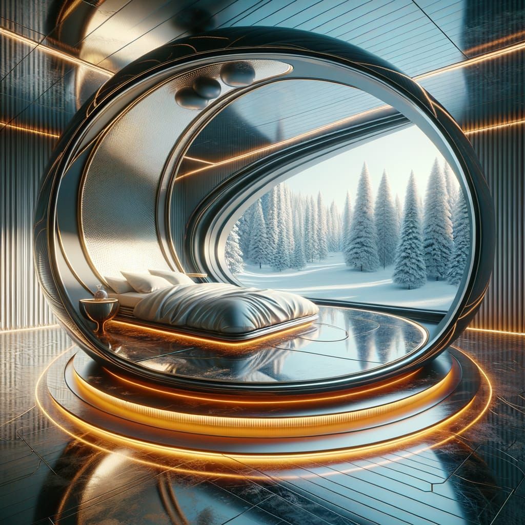 Futuristic Bedroom with Panoramic Winter View