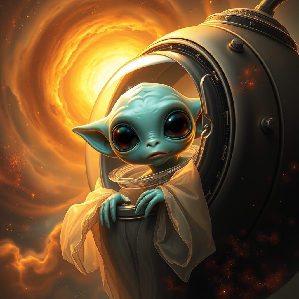 Endearing Alien Peers from Crystal UFO in Nebula