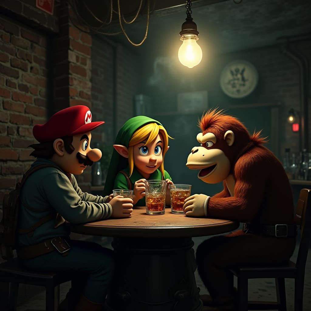Nintendo Characters Unwind in Gritty Dive Bar