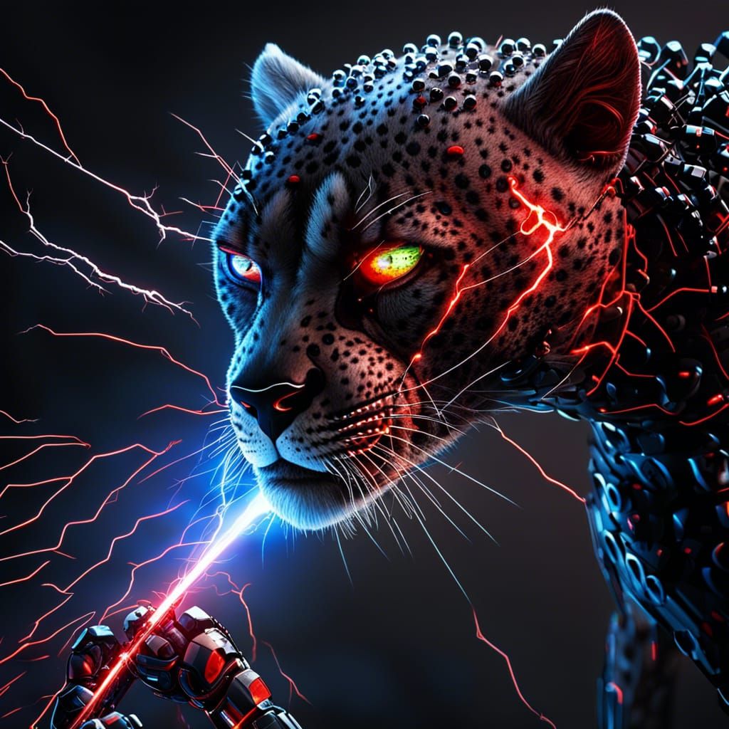 Cybernetic Cheetah Escapes Lab with Lightning Strike