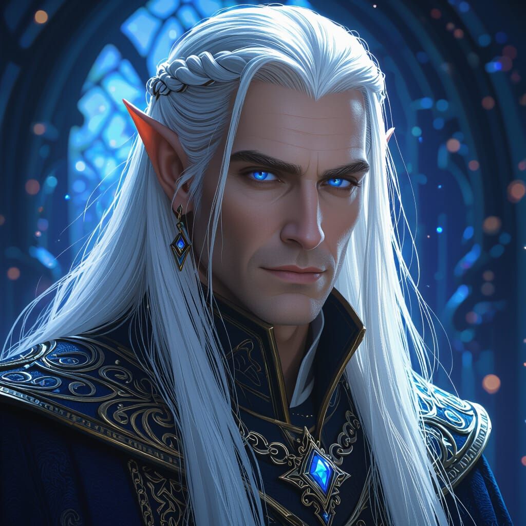 Rockseer Elf Archmage in High-Fantasy Style