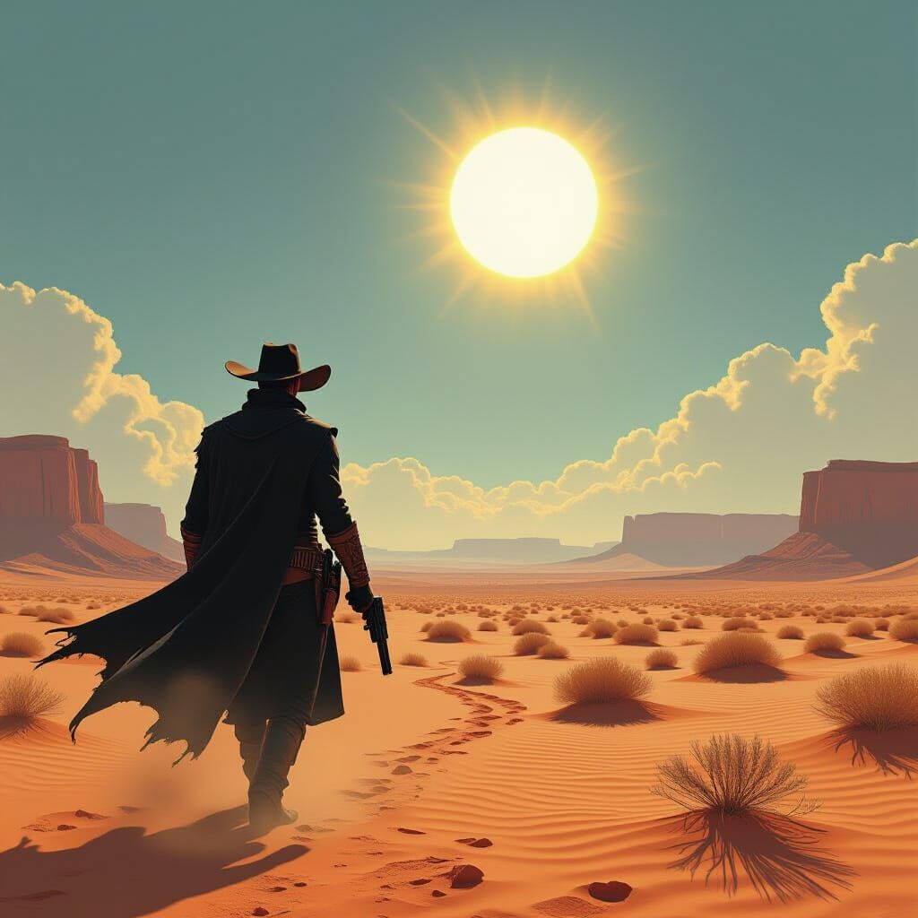 Gunslinger in Desert Landscape, Syd Mead Style