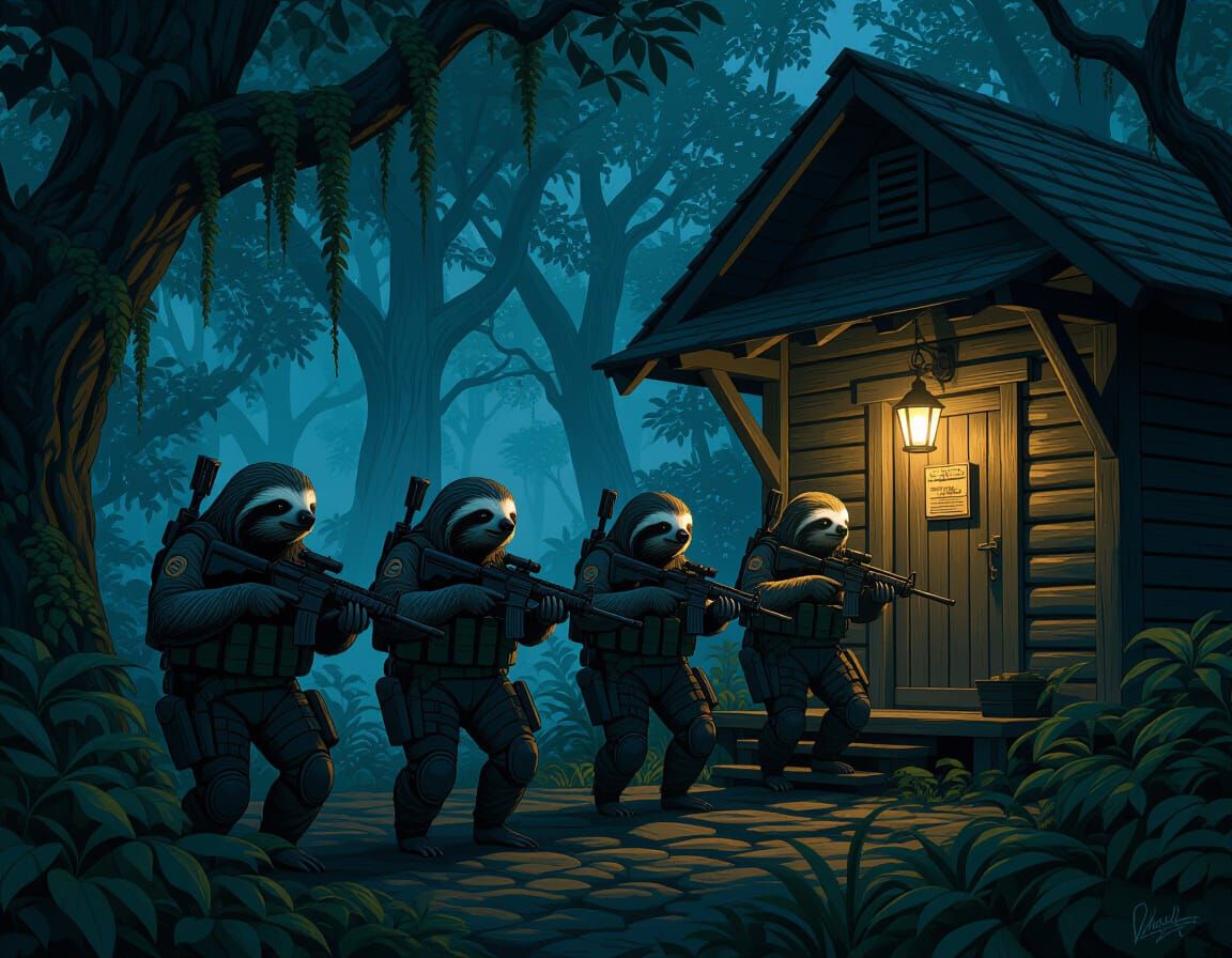 Tactical Sloth Squad Invades Ranger Station at Twilight