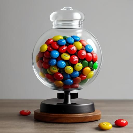 Glass gumball machine filled with M&Ms