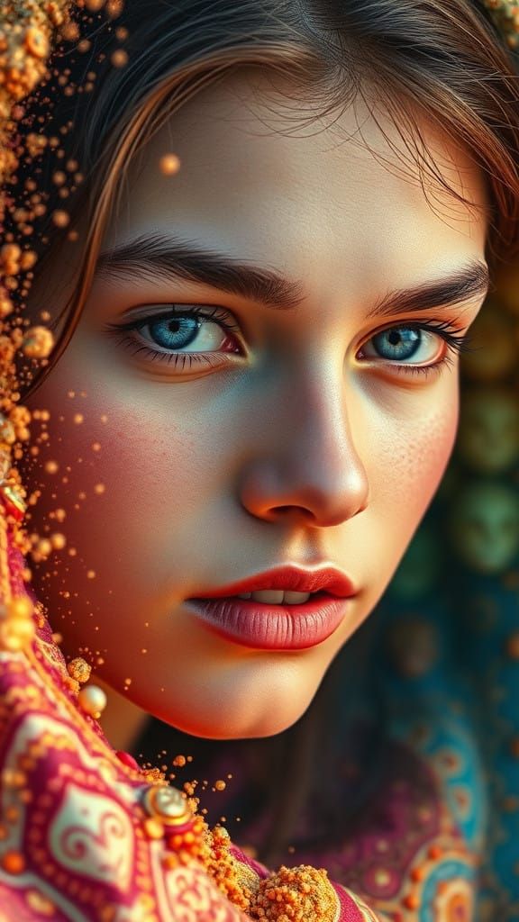 Vibrant Girl Portrait in Hyperealistic Splash Art