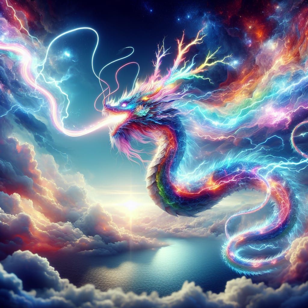 Neon Lightning Dragon Dominates Night Sky