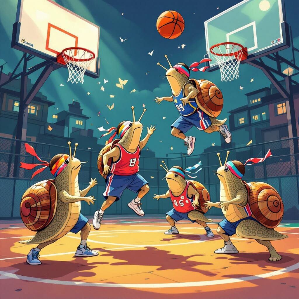 Snails Play Basketball: Anime-Style Sports Scene