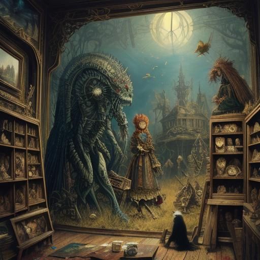 Cryptid Museum in Wonderland: A Hyperrealistic Painting