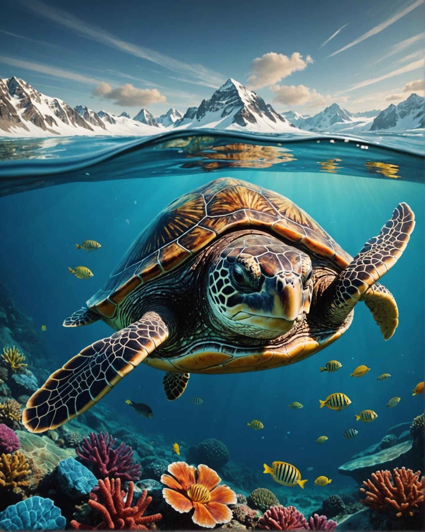 Colorful Turtle Portrait in Screen Printing Style