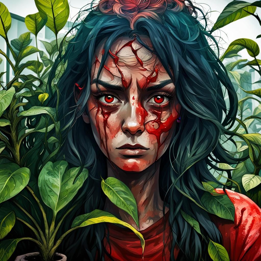 Girl Reacts to Deforestation News, Studio Portrait