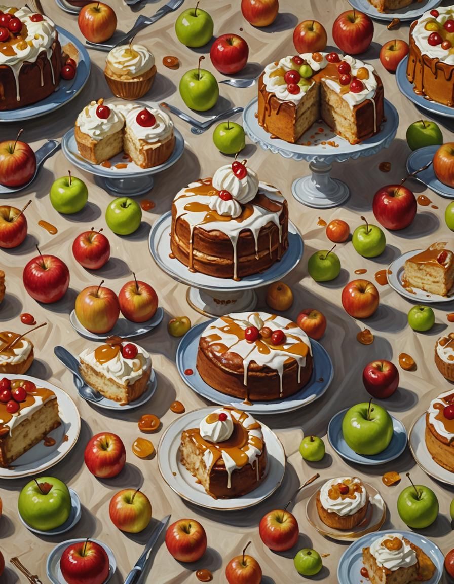 Caramel Apple Cake and Desserts: Oil Painting