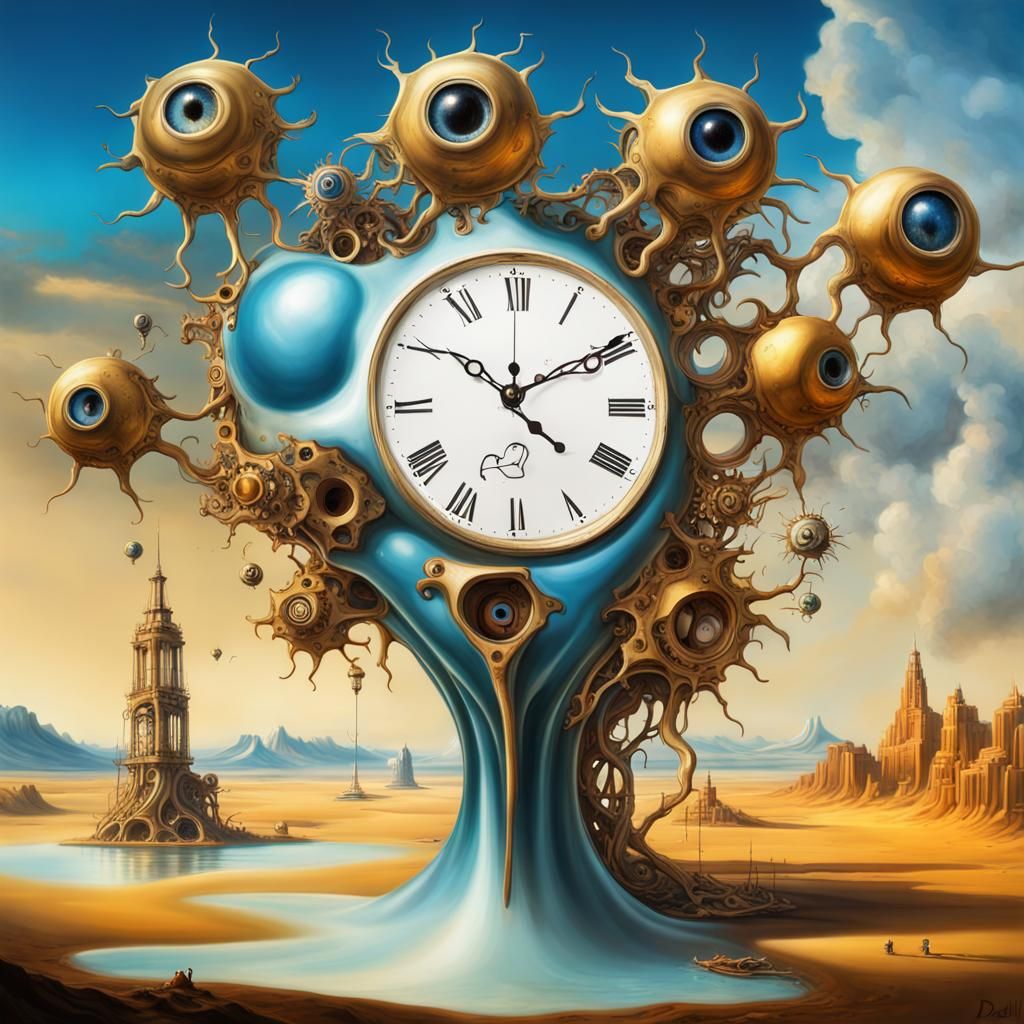Surreal Utopian Milky Way with Melting Clocks