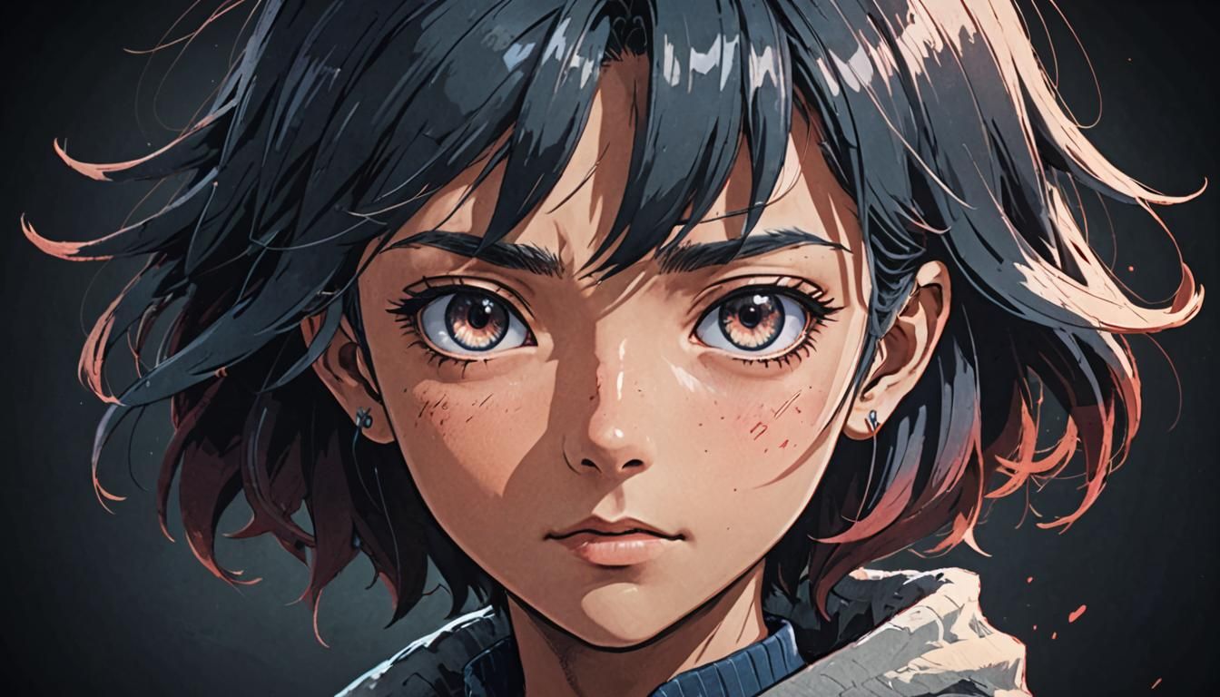 Anime Style Chalk Portrait, Cel-Shaded Art