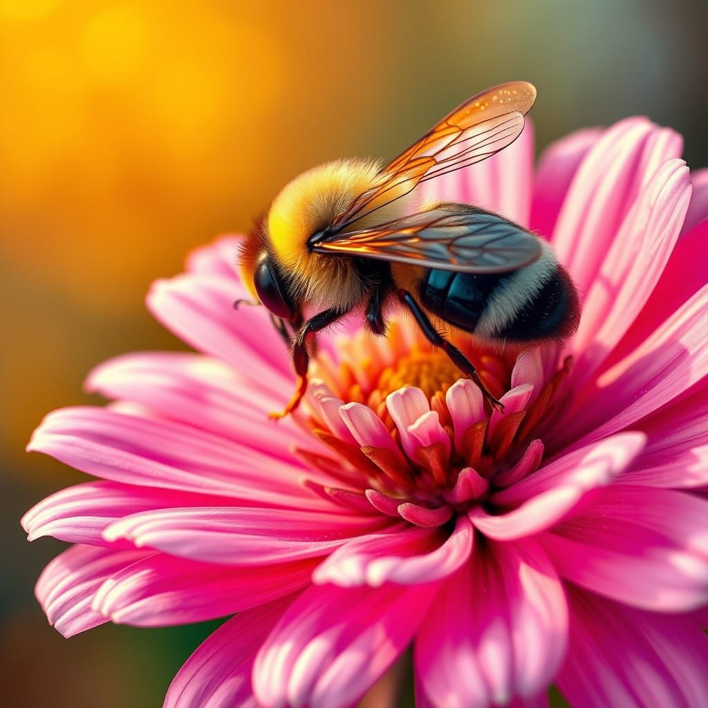 Dreamy Impressionist Bee on a Delicate Zinnia