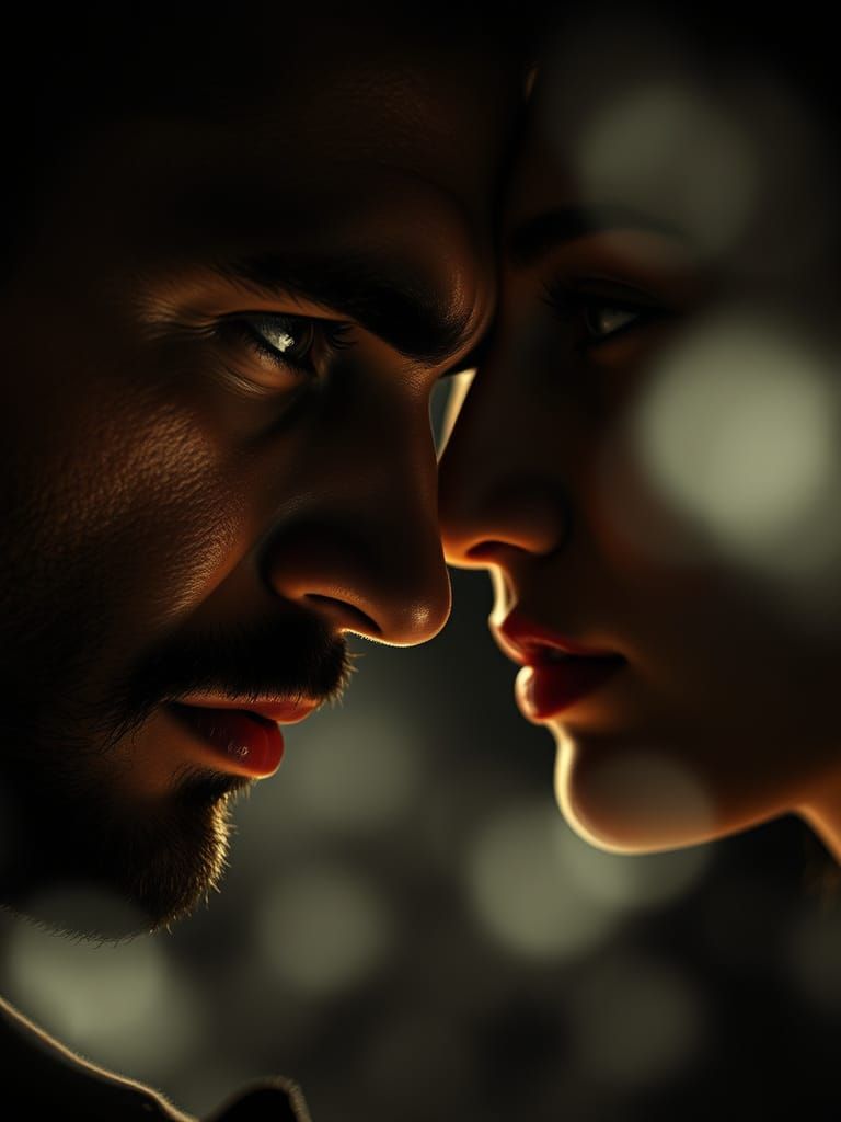 A Man with a Yearning Gaze in Dramatic Lighting