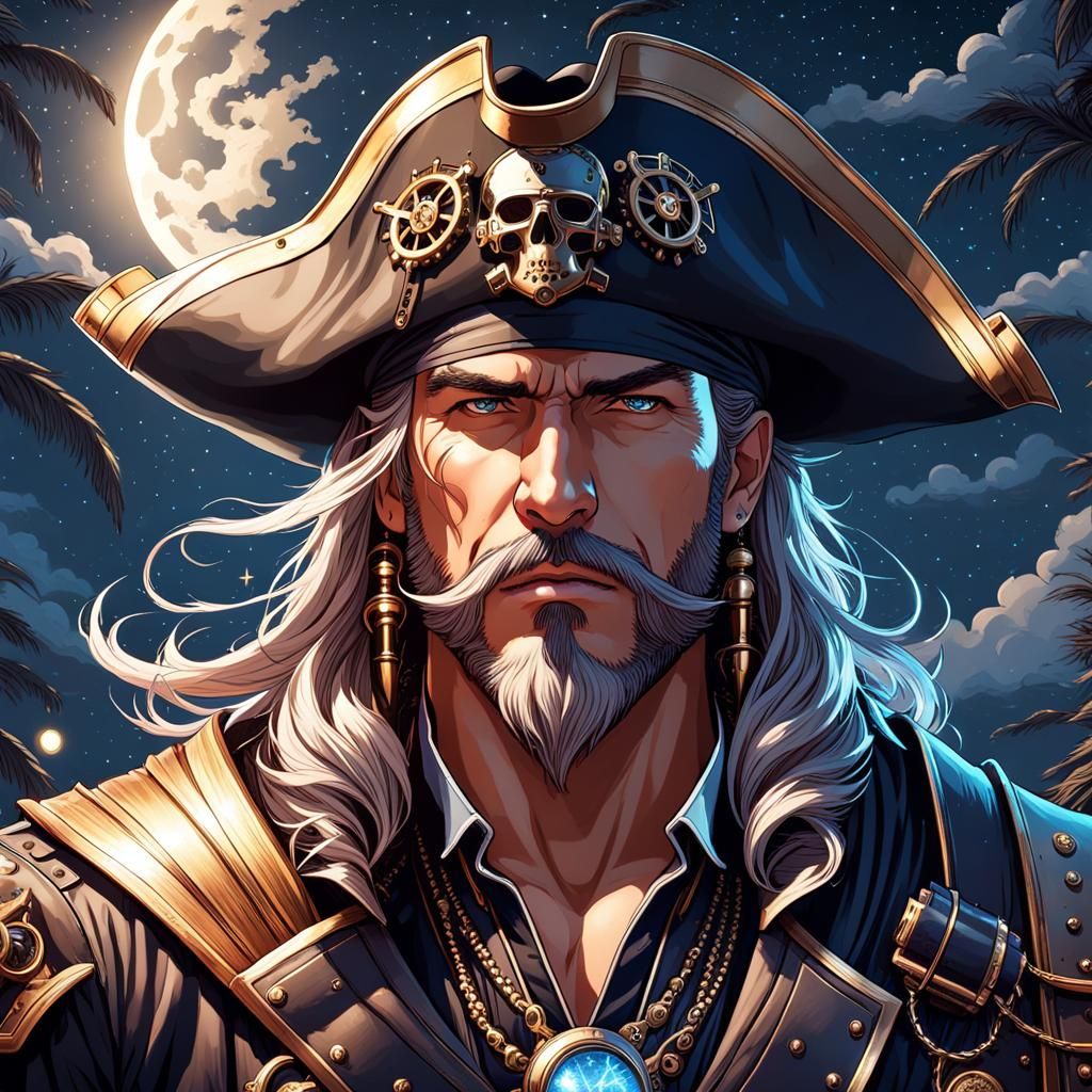 Steampunk Pirate Under Starry Night
