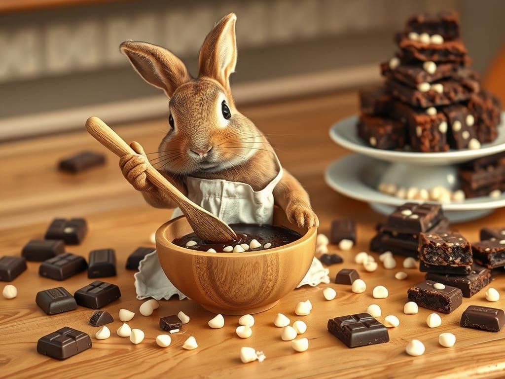 Whimsical Rabbit Baker in a Cozy Kitchen Scene