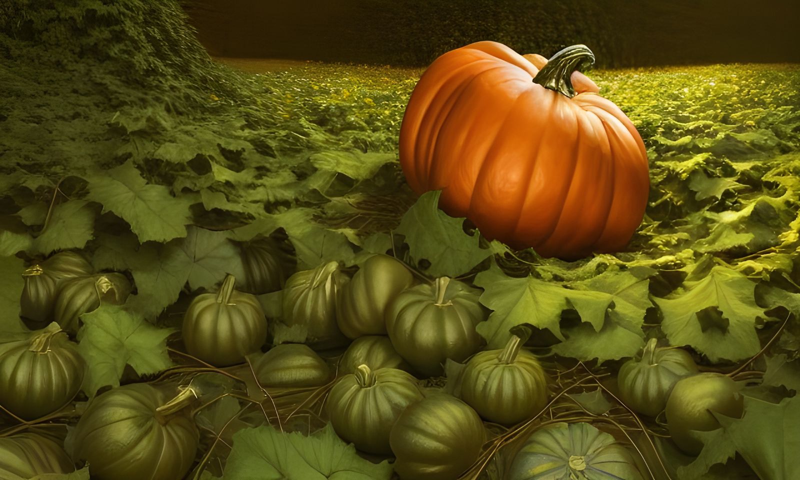 Ominous Pumpkin Patch with Black Cats